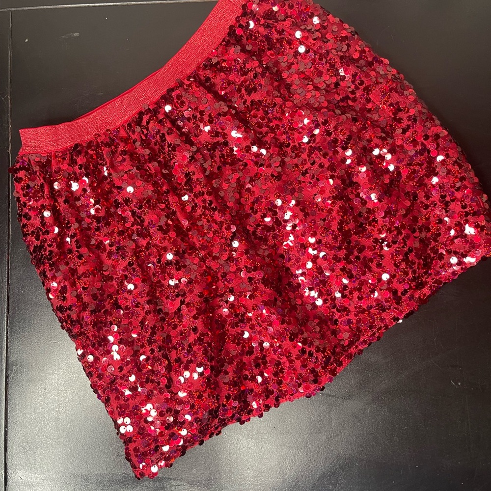 Cat & Jack Girls 7/8 Red Sequin Lined Skirt